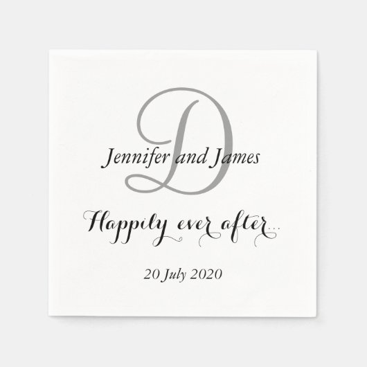 Zwart-wit monogram nog lang en gelukkig servet (Voorkant)