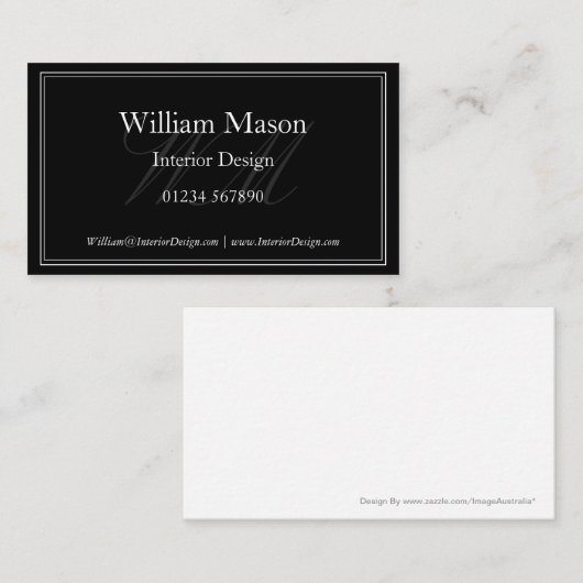 Zwart-wit monogram omhuld Visitekaartje (Voorkant / Achterkant)