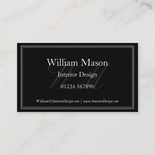 Zwart-wit monogram omhuld Visitekaartje (Voorkant)