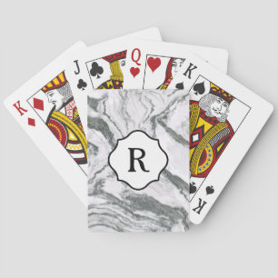 Zwart-wit monogram op dramatische grijze marmer pokerkaarten