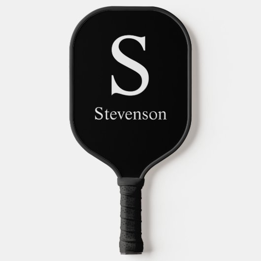 Zwart wit monogram op maat pickleball paddle (Voorkant)