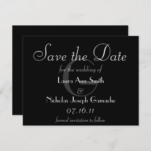 zwart-wit monogram Opslaan datum Save The Date (Voorkant / Achterkant)