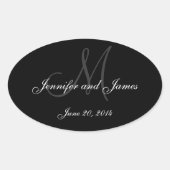 Zwart-wit Monogram Ovaal Bruiloft Labels (Voorkant)