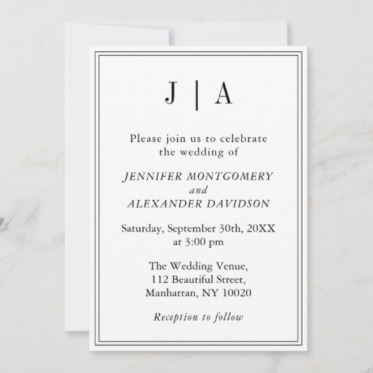 Zwart-wit monogram paar naam Modern Simple Kaart (Voorkant)