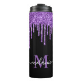 Zwart wit monogram Paars glitter Drip Thermosbeker (Voorkant)