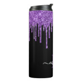 Zwart wit monogram Paars glitter Drip Thermosbeker (Gedraaid links)