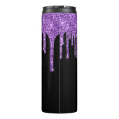 Zwart wit monogram Paars glitter Drip Thermosbeker (Achterkant)