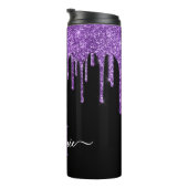 Zwart wit monogram Paars glitter Drip Thermosbeker (Geroteerd rechts)