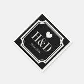 Zwart-wit monogram papieren servetten voor bruilof (Hoek)