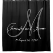 Zwart Wit Monogram Passen getrouwd Namen Huwelijk Douchegordijn (Voorkant)