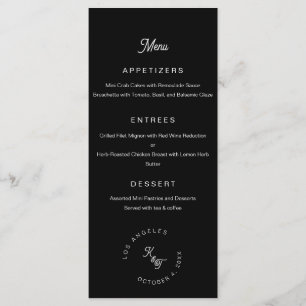 Zwart-wit monogram Personaliseer bruiloft Menu