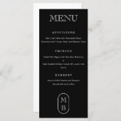Zwart-wit monogram Personaliseer bruiloft Menu (Voorkant / Achterkant)