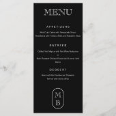 Zwart-wit monogram Personaliseer bruiloft Menu (Voorkant)