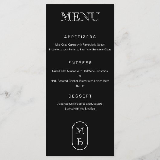 Zwart-wit monogram Personaliseer bruiloft Menu (Voorkant)