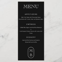Zwart-wit monogram Personaliseer bruiloft Menu