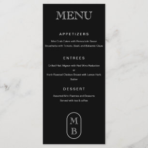 Zwart-wit monogram Personaliseer bruiloft Menu
