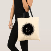 Zwart-wit monogram Persoonlijke Canvas tas (Voorkant (product))