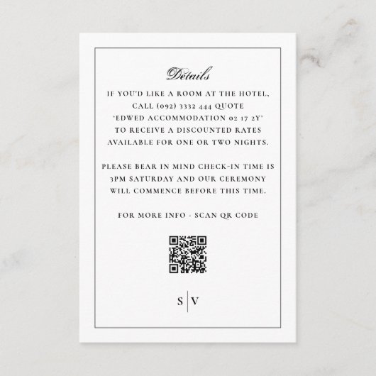 Zwart wit monogram QR CODE Elegant Wedding Informatiekaartje (Voorkant)