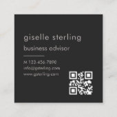 Zwart wit monogram QR-code minimalistisch Vierkante Visitekaartje (Achterkant)