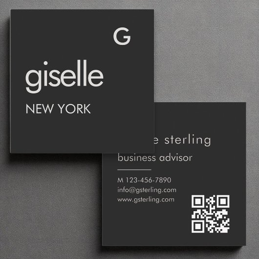 Zwart wit monogram QR-code minimalistisch Vierkante Visitekaartje