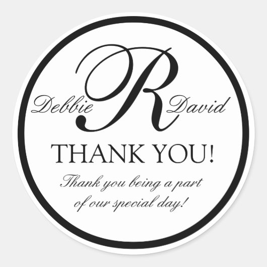 Zwart wit Monogram R bruiloft gunst Stickers (Voorkant)