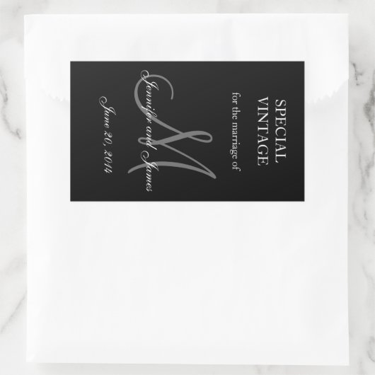 Zwart-wit Monogram Rechthoek Bruiloft Labels (Tas)