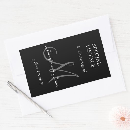 Zwart-wit Monogram Rechthoek Bruiloft Labels (Envelop)