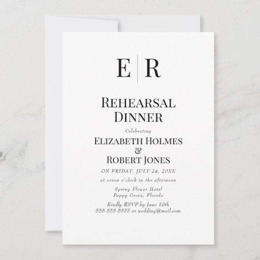 Zwart-wit Monogram repetitie diner Kaart (Voorkant)