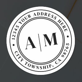 Zwart Wit Monogram Retouradres Ronde Sticker