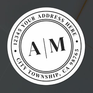 Zwart Wit Monogram Retouradres Ronde Sticker