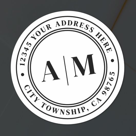 Zwart Wit Monogram Retouradres Ronde Sticker