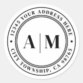Zwart Wit Monogram Retouradres Ronde Sticker (Voorkant)