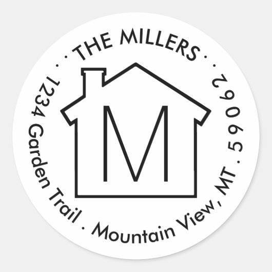 Zwart-wit Monogram retouradreslabels Ronde Sticker (Voorkant)