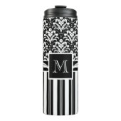 Zwart-wit Monogram Retro Bloemen Damast Thermosbeker (Voorkant)