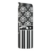 Zwart-wit Monogram Retro Bloemen Damast Thermosbeker (Geroteerd rechts)