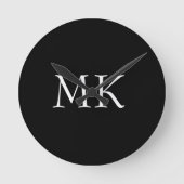 Zwart wit monogram ronde klok (Voorkant)
