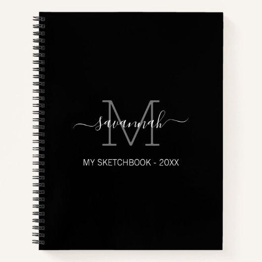 Zwart-Wit Monogram Schetsboek  Notitieboek (Voorkant)