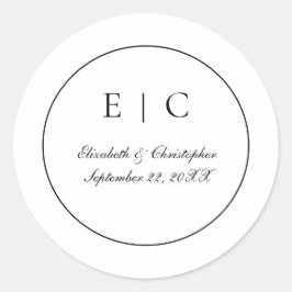 Zwart Wit Monogram Schrift Traditionele Trouw  Ronde Sticker