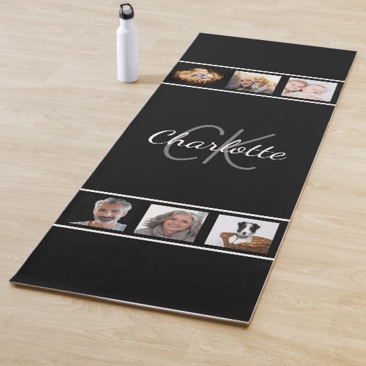 Zwart wit monogram script foto yogamat (In situ)