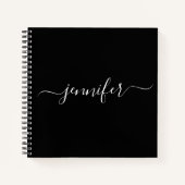 Zwart Wit Monogram Script Naam Schetsboek Notitieboek (Voorkant)