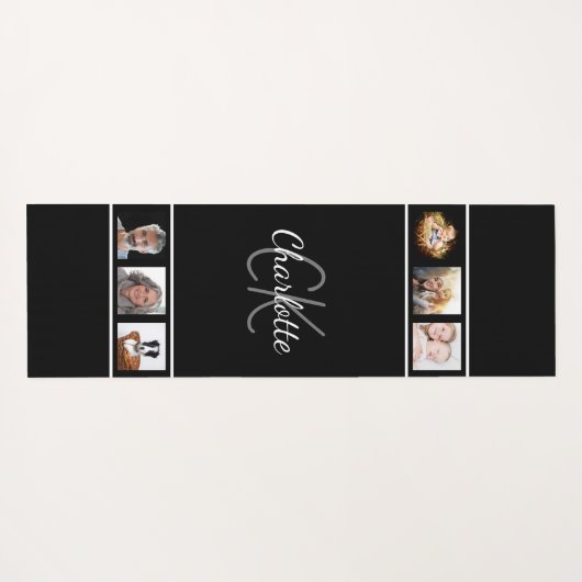 Zwart wit monogram scriptfoto yogamat (Achterkant (horizontaal))