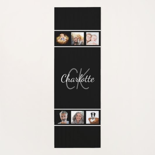 Zwart wit monogram scriptfoto yogamat (Achterkant)