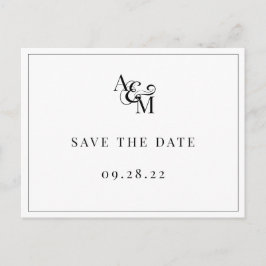 Zwart Wit Monogram Simpel Elegant Save The Date Uitnodiging Briefkaart
