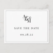 Zwart Wit Monogram Simpel Elegant Save The Date Uitnodiging Briefkaart (Voorkant)