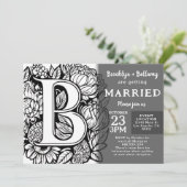 Zwart-wit Monogram Tattoo Bloemen Bruiloft Kaart (Staand voorkant)
