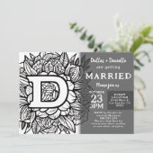 Zwart-wit Monogram Tattoo Bloemen Bruiloft Kaart (Staand voorkant)