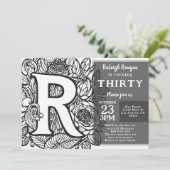 Zwart-wit Monogram Tattoo Bloemen Verjaardag Kaart (Staand voorkant)