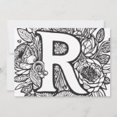 Zwart-wit Monogram Tattoo Bloemen Verjaardag Kaart (Achterkant)