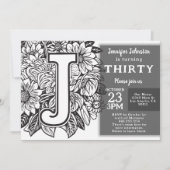 Zwart-wit Monogram Tattoo Bloemen Verjaardag Kaart (Voorkant)