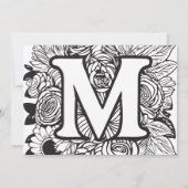 Zwart-wit Monogram Tattoo Bloemen Verjaardag Kaart (Achterkant)